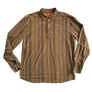 Hugo BOSS Men's Long Sleeve Polo Size XL Brown Stripe Jersey Fall Casual